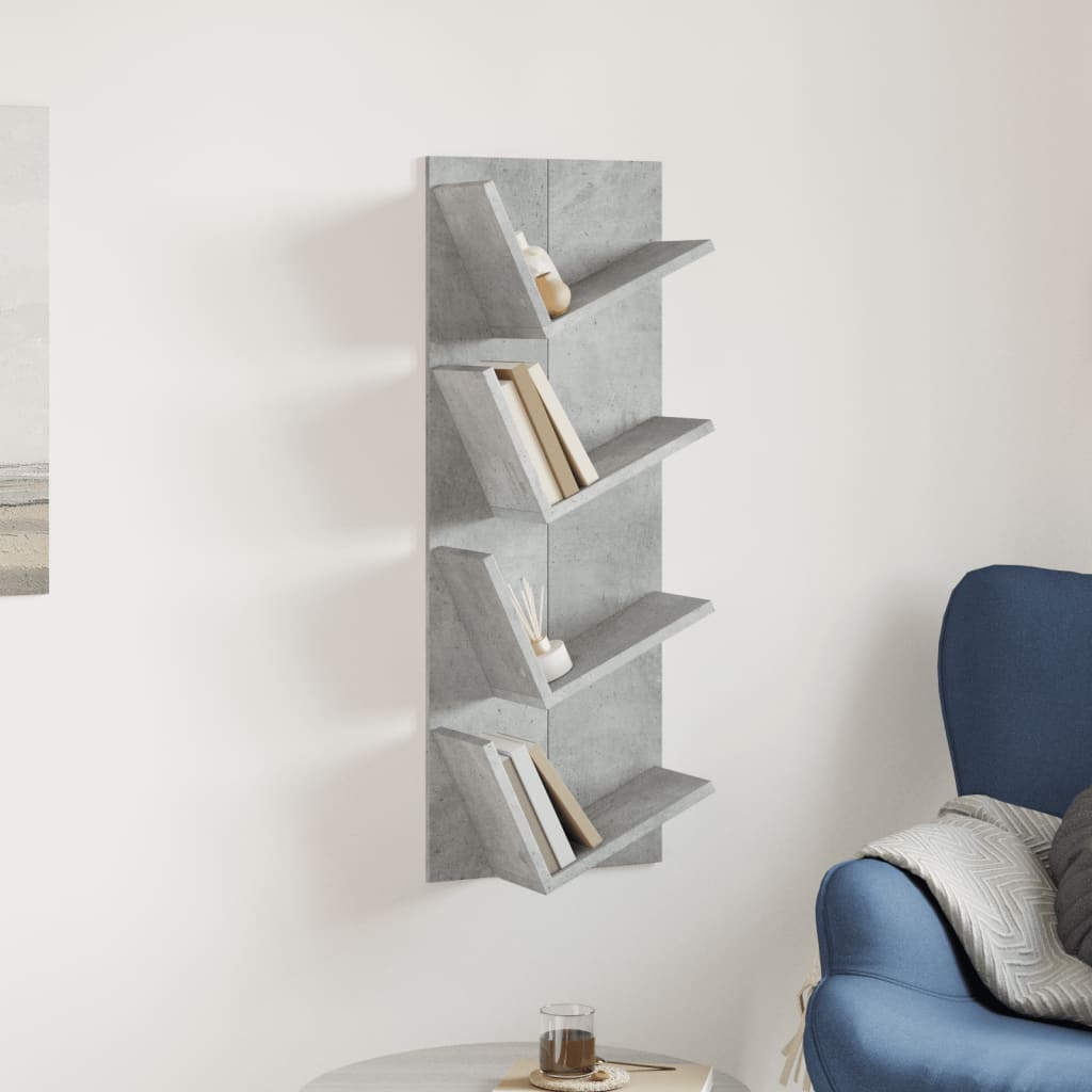 vidaXL Wall Bookshelf 4-Tier Concrete Grey 33x16x90 cm