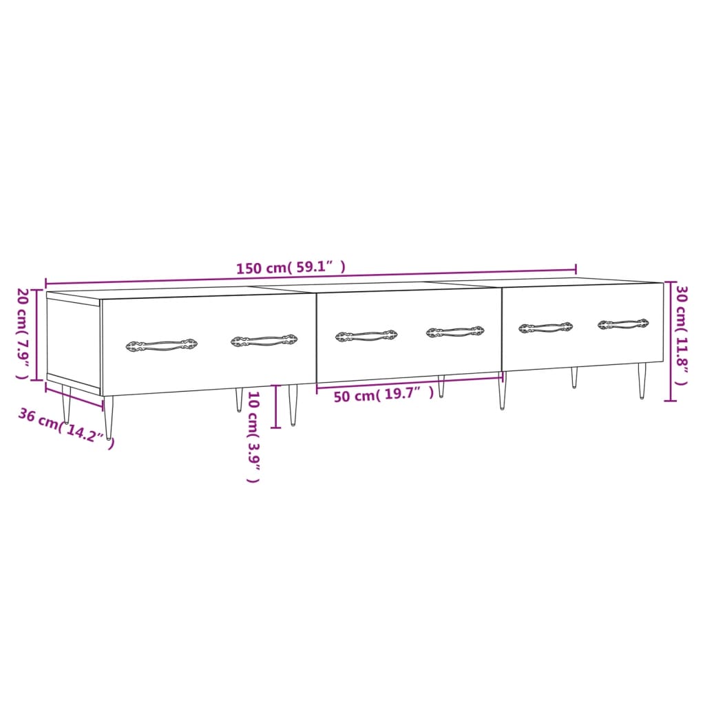 vidaXL TV Cabinet High Gloss White 150x36x30 cm Engineered Wood