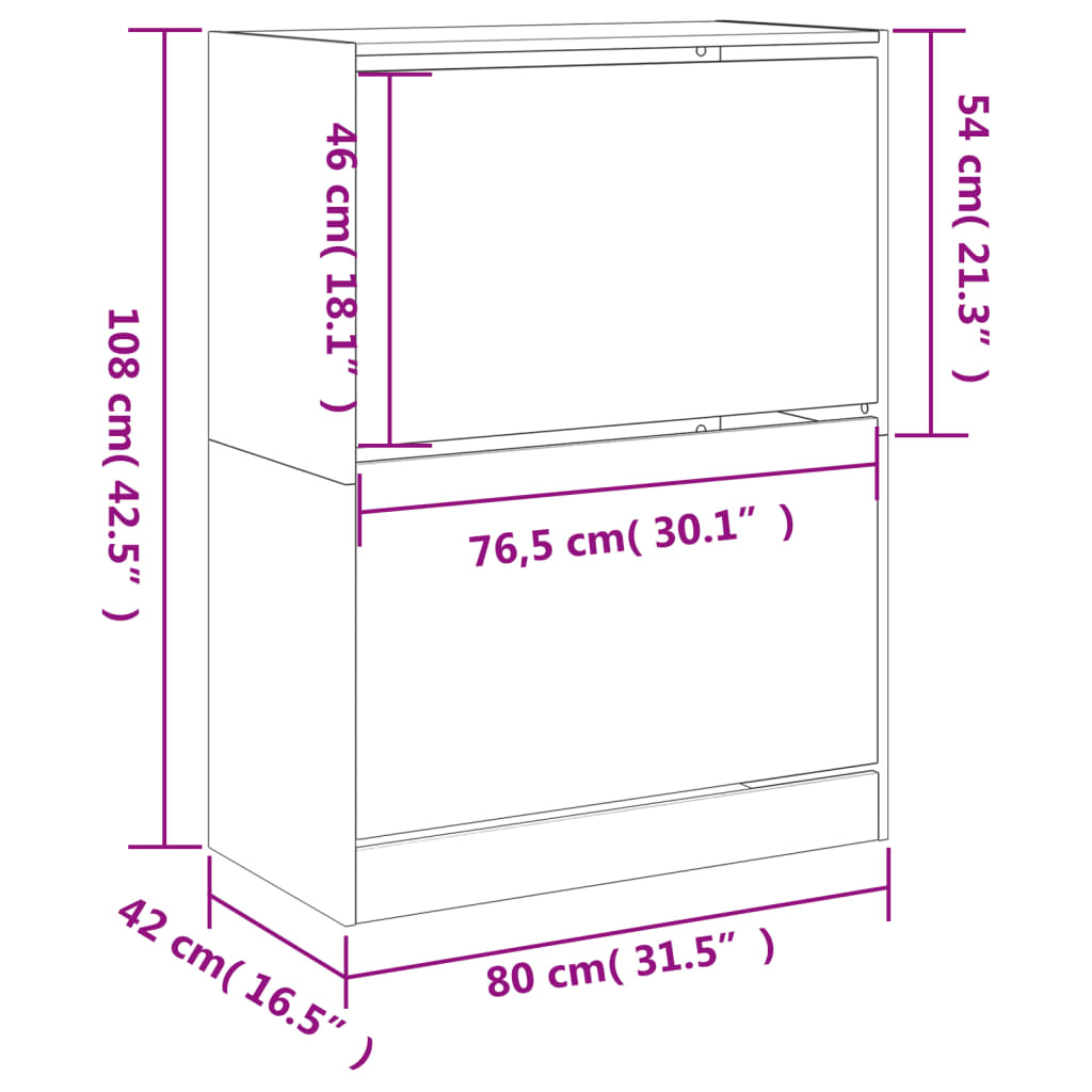 vidaXL Shoe Cabinet with 2 Flip-Drawers White 80x42x108 cm