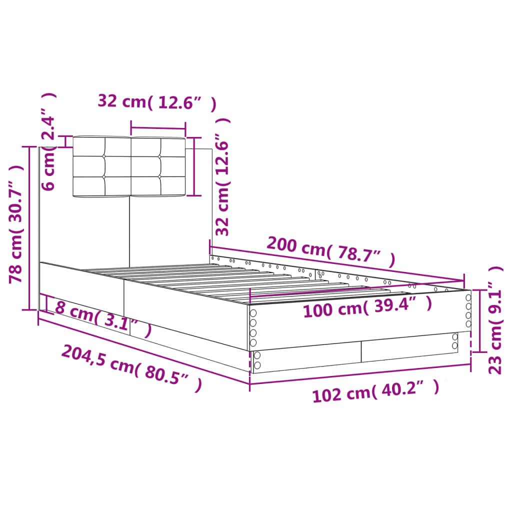 vidaXL Bed Frame without Mattress Brown Oak 100x200 cm