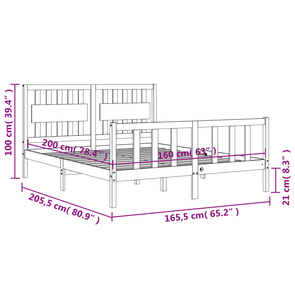 vidaXL Bed Frame without Mattress 160x200 cm Solid Wood Pine