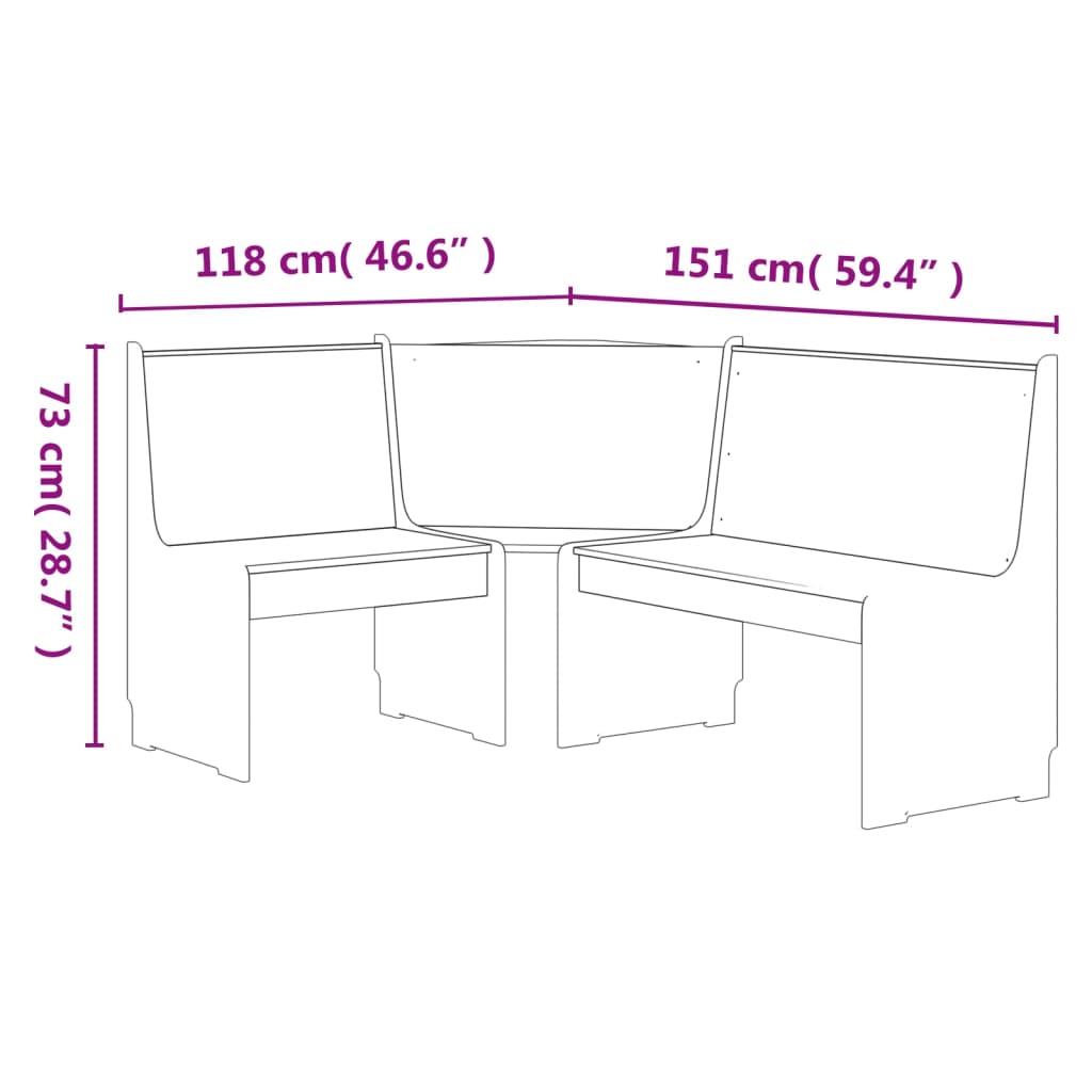 vidaXL Corner Bench REINE 151 cm White Solid Wood Pine