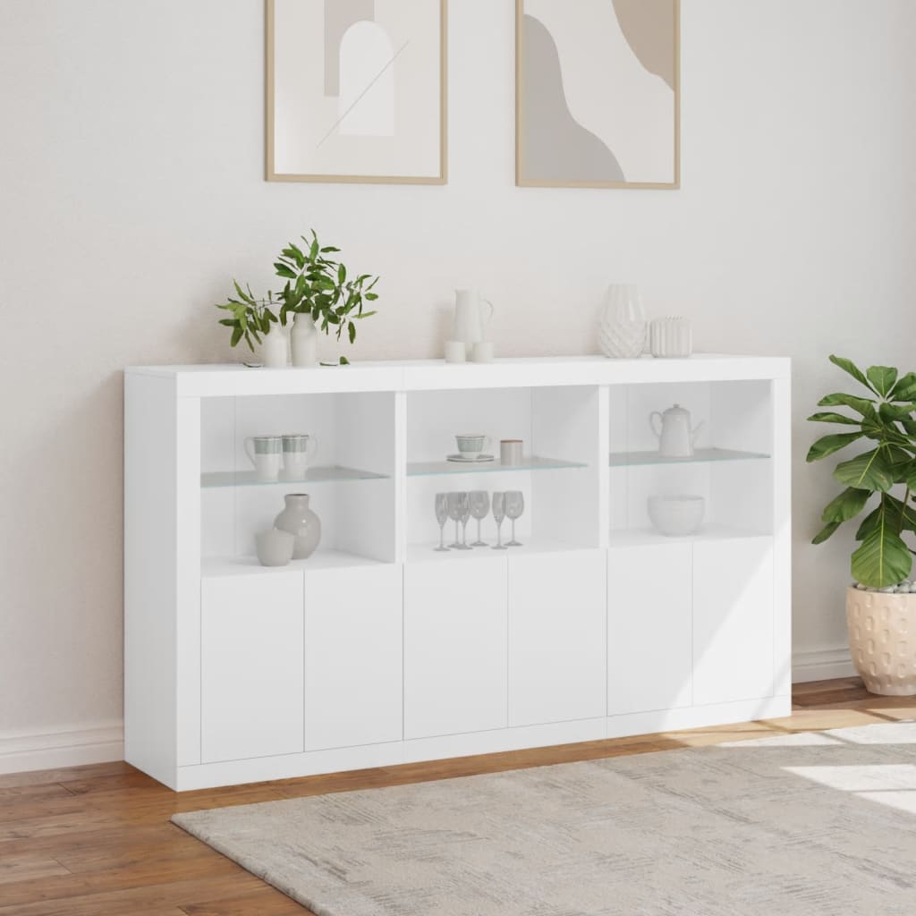 vidaXL Sideboard with LED Lights White 181.5x37x100 cm