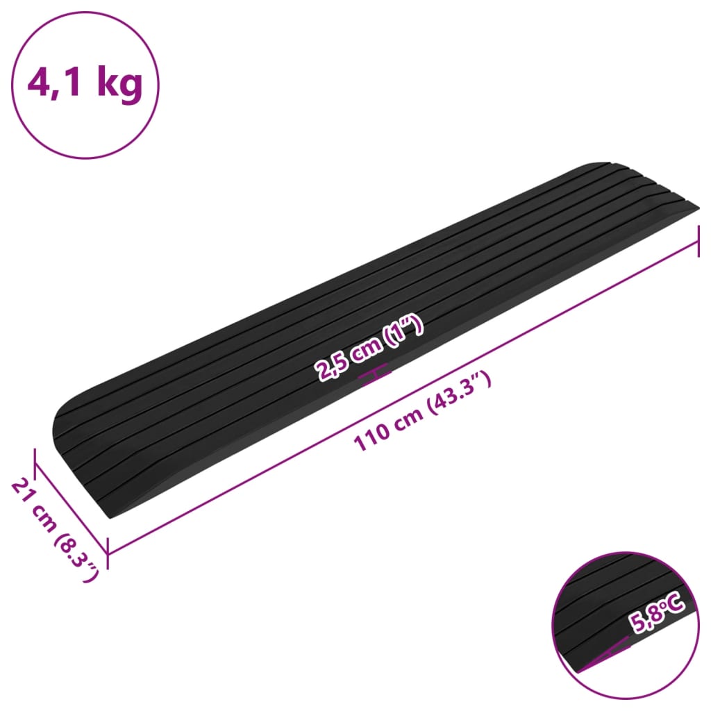 vidaXL Threshold Ramp 110x21x2.5 cm Rubber