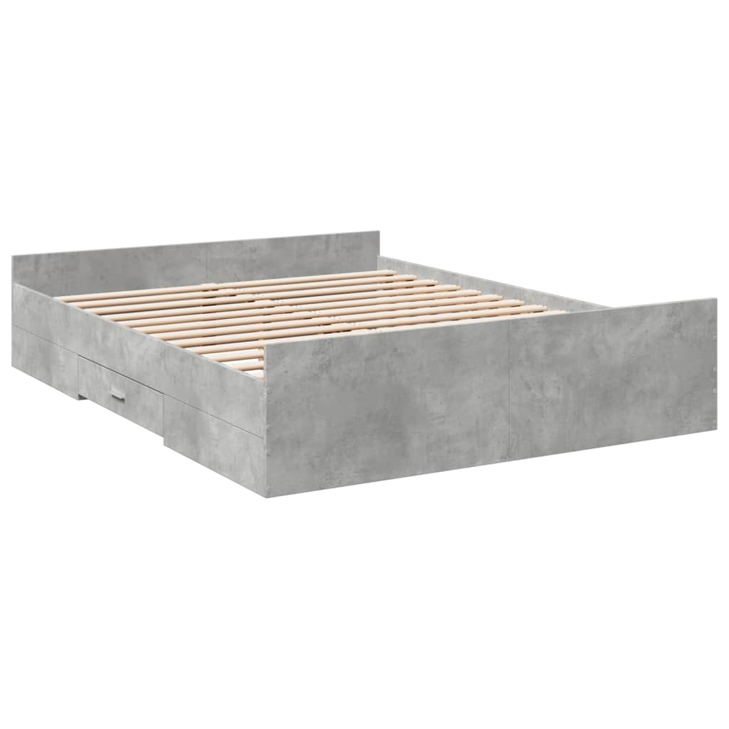 vidaXL Bed Frame with Drawers without Mattress Concrete Grey 140x200 cm