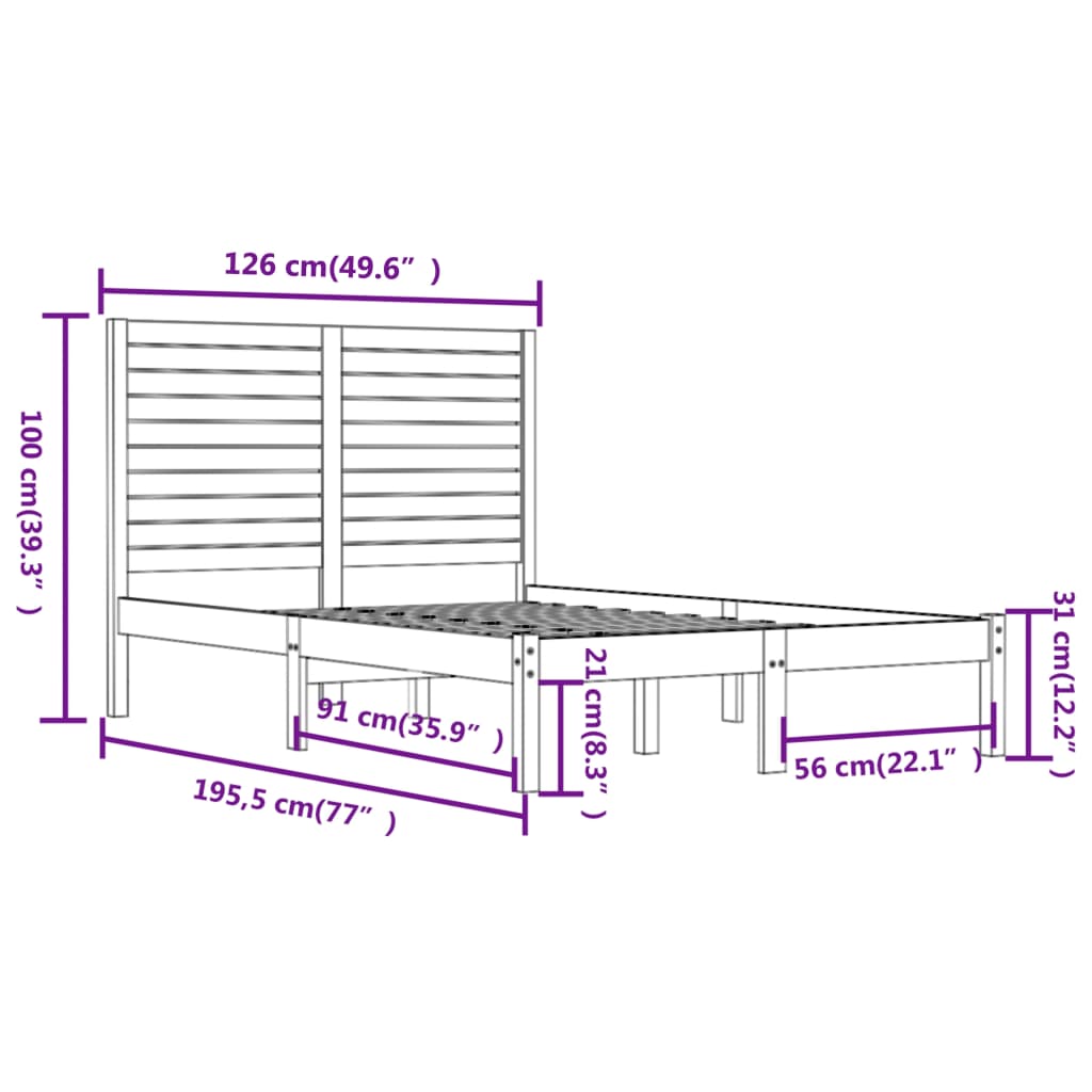 vidaXL Bed Frame without Mattress White 120x190 cm Small Double Solid Wood