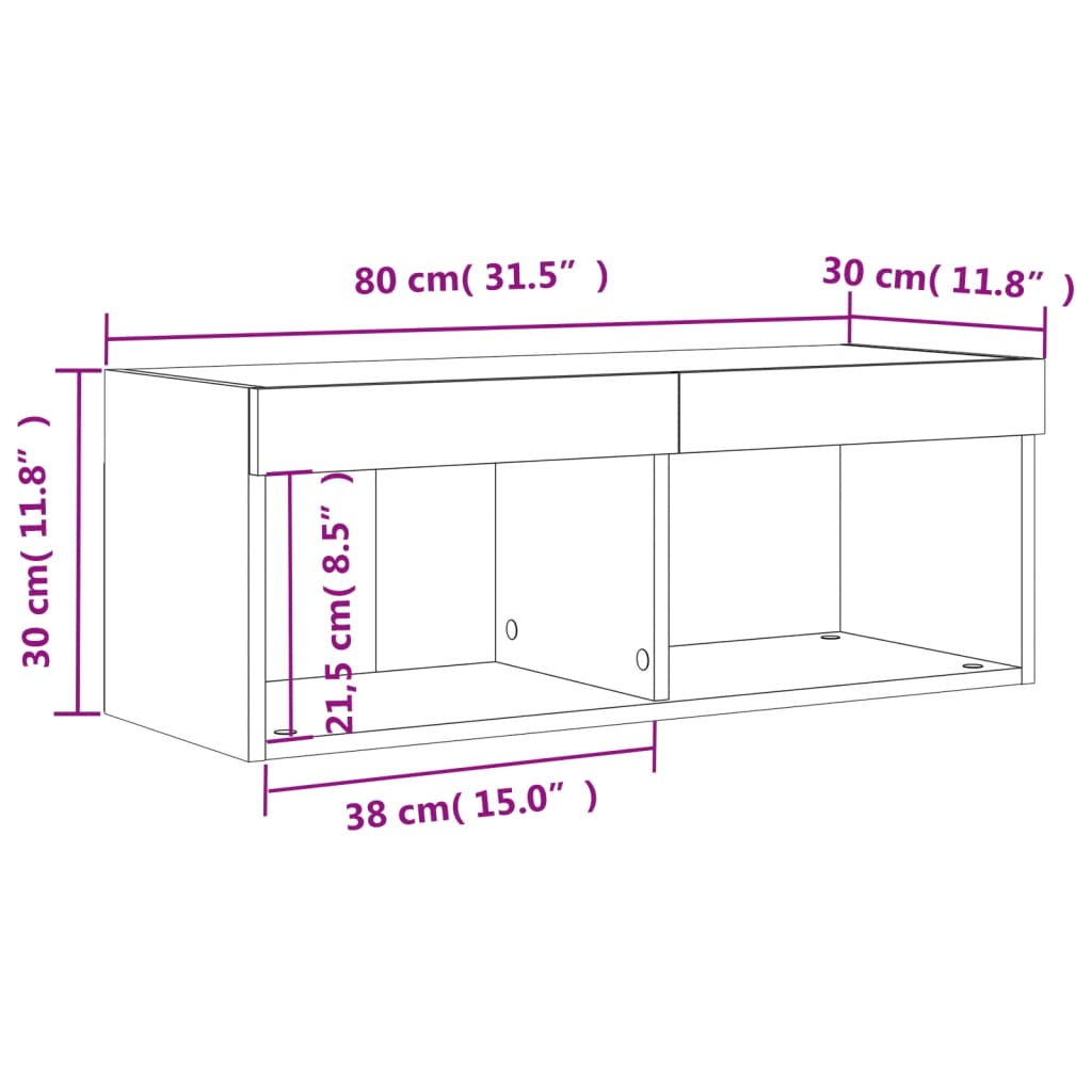 vidaXL TV Cabinet with LED Lights Concrete Grey 80x30x30 cm