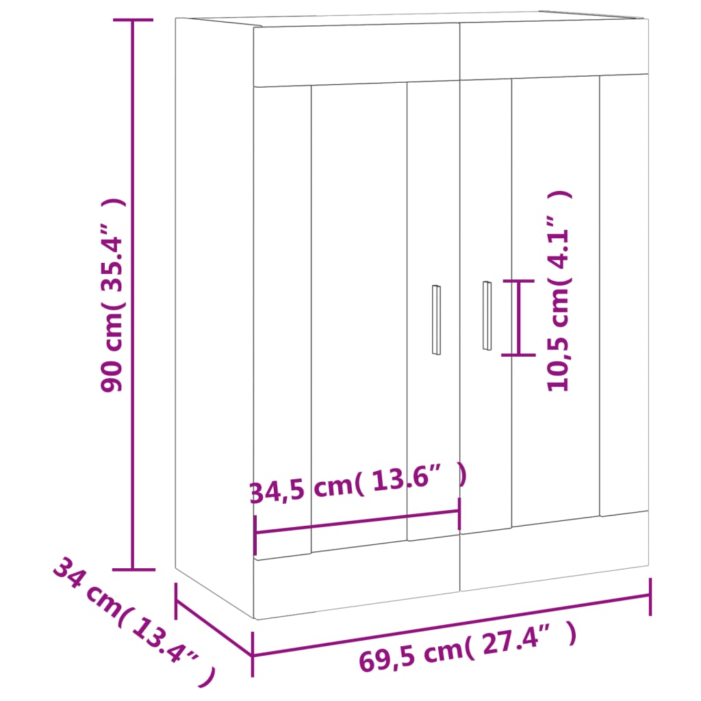 vidaXL Wall Mounted Cabinet Smoked Oak 69.5x34x90 cm