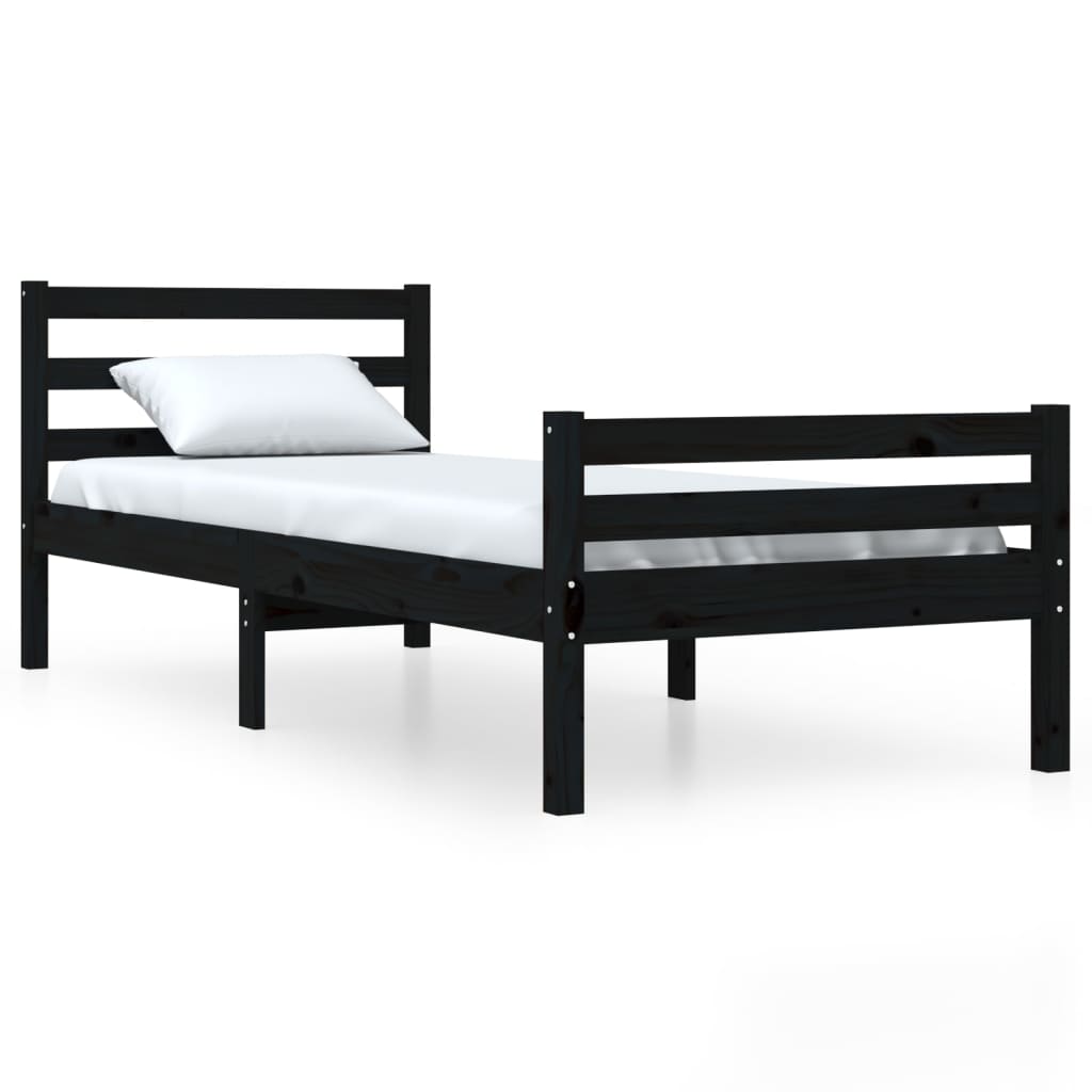 vidaXL Bed Frame without Mattress Black Solid Wood 75x190 cm Small Single