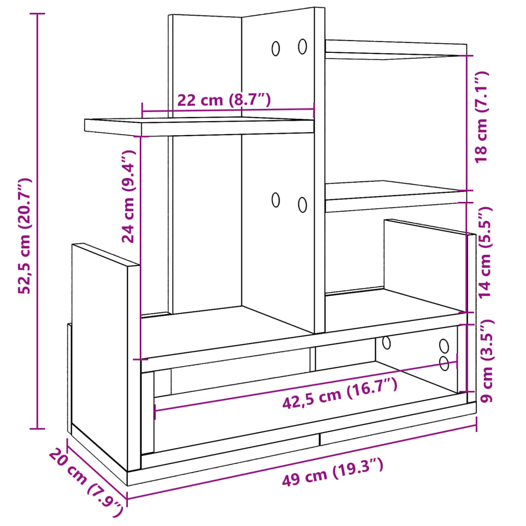 vidaXL Desk Organiser Sonoma Oak 49x20x52.5 cm Engineered wood