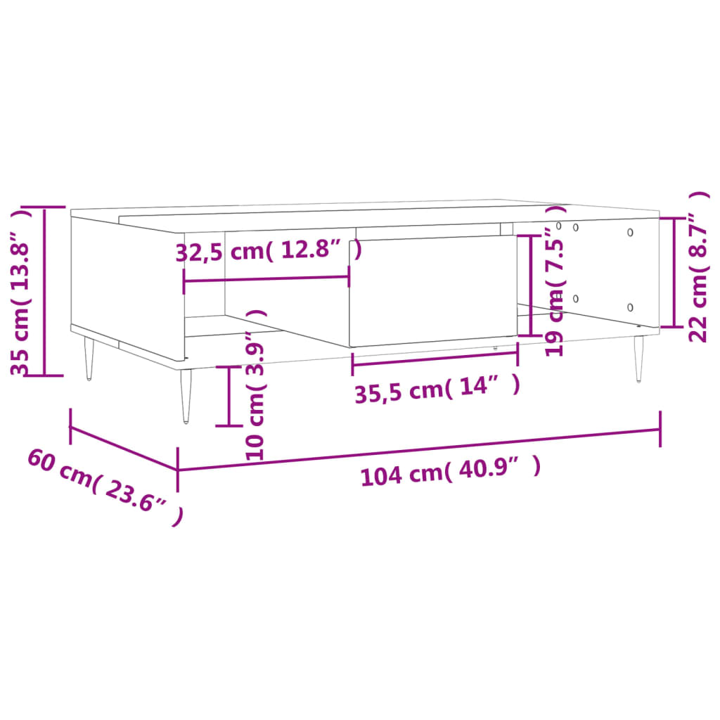 vidaXL Coffee Table High Gloss White 104x60x35 cm Engineered Wood