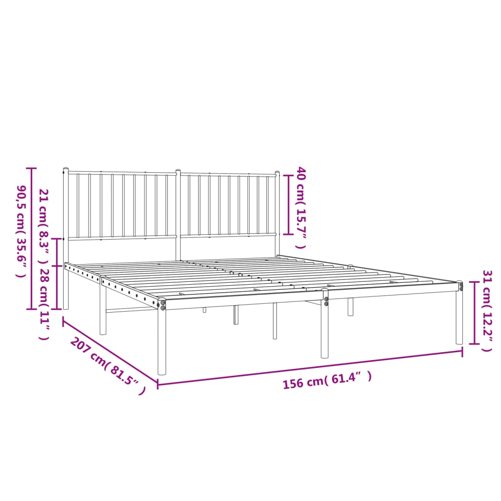 vidaXL Metal Bed Frame without Mattress with Headboard White 150x200 cm King Size