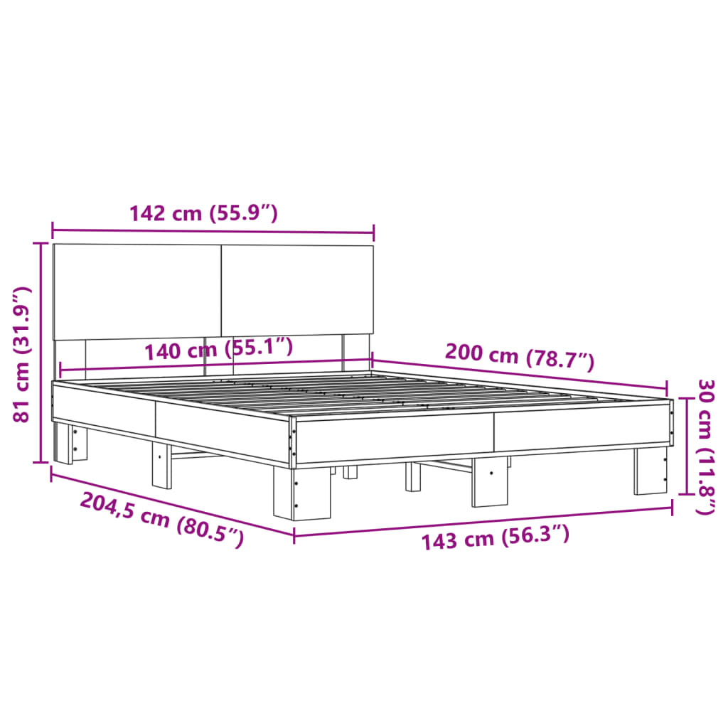 vidaXL Bed Frame without Mattress Brown Oak 140x200 cm