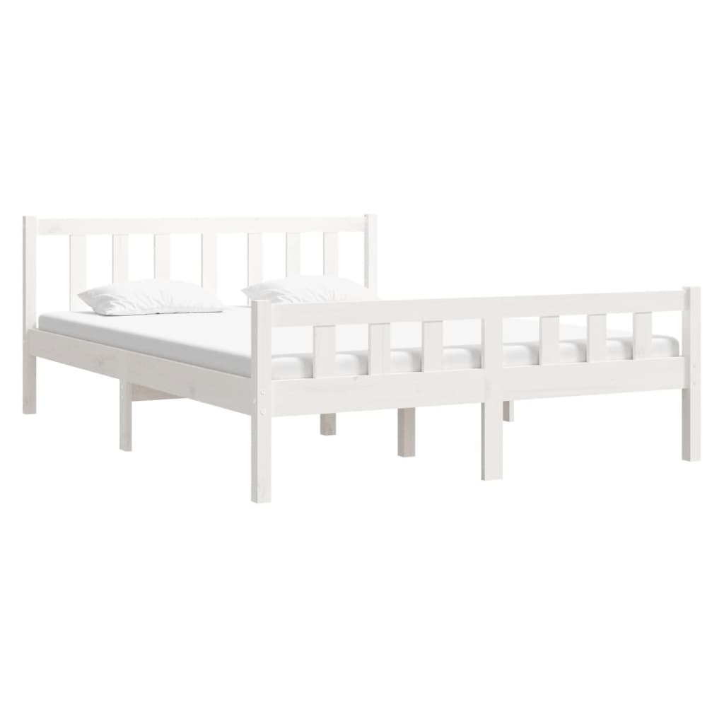 vidaXL Bed Frame without Mattress White Solid Wood Double