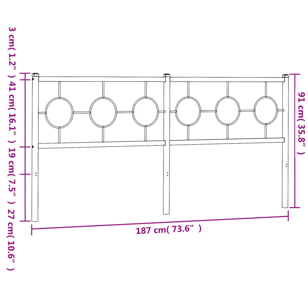 vidaXL Metal Headboard Black 180 cm