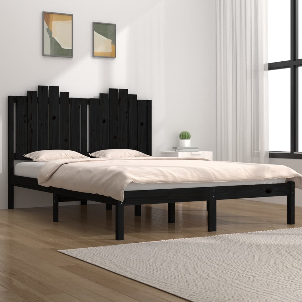 vidaXL Bed Frame without Mattress Black Solid Wood 120x200 cm (810016+818464)