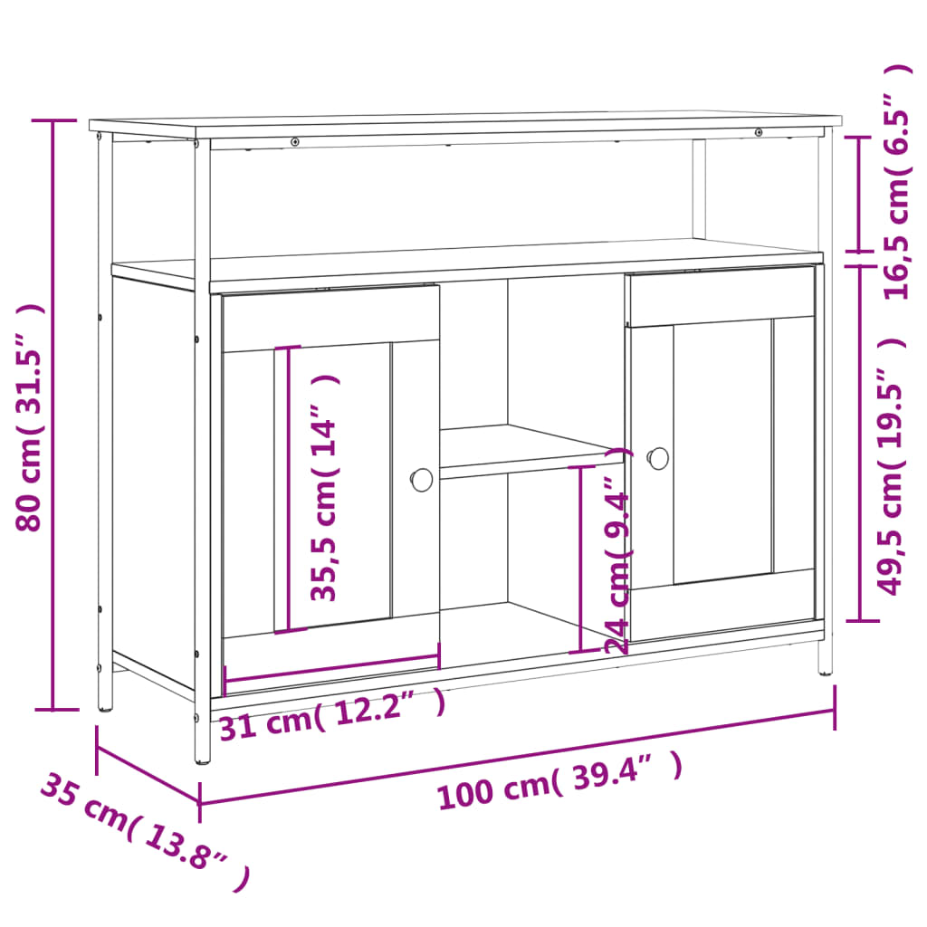 vidaXL Sideboard Smoked Oak 100x35x80 cm Engineered Wood