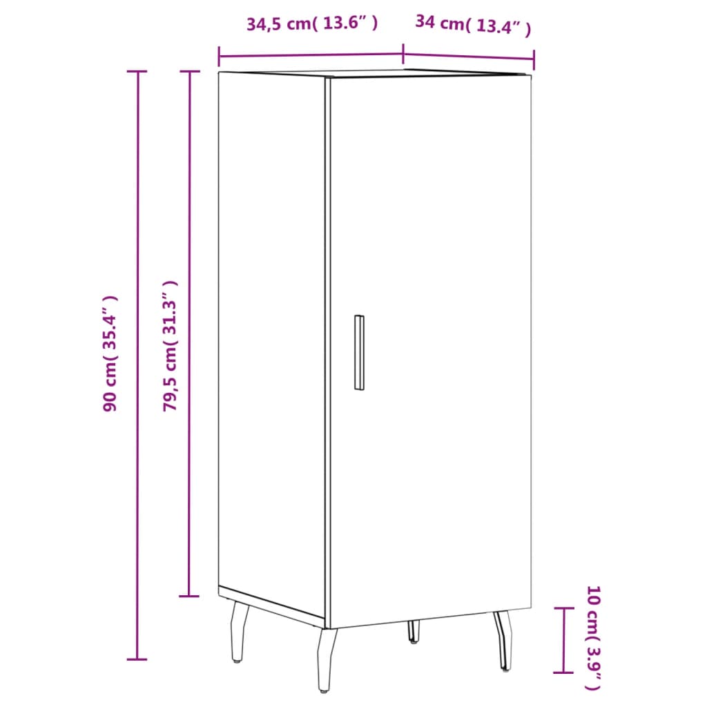 vidaXL Sideboard High Gloss White 34.5x34x90 cm Engineered Wood