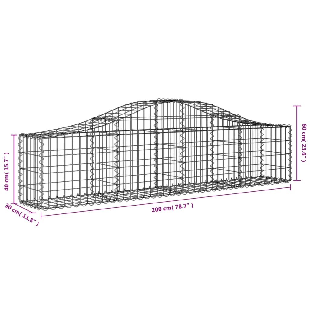 vidaXL Arched Gabion Baskets 30 pcs 200x30x40/60 cm Galvanised Iron