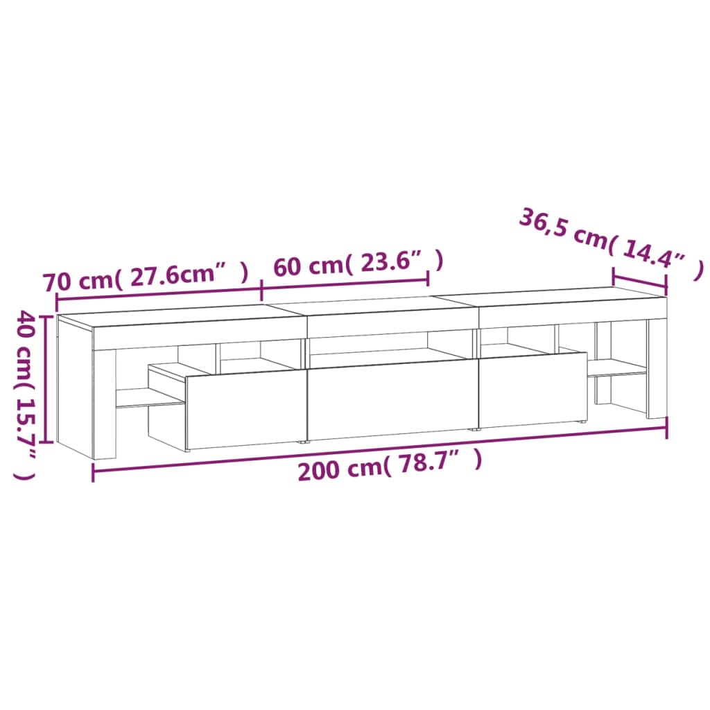 vidaXL TV Cabinet with LED Lights Grey Sonoma 200x36.5x40 cm