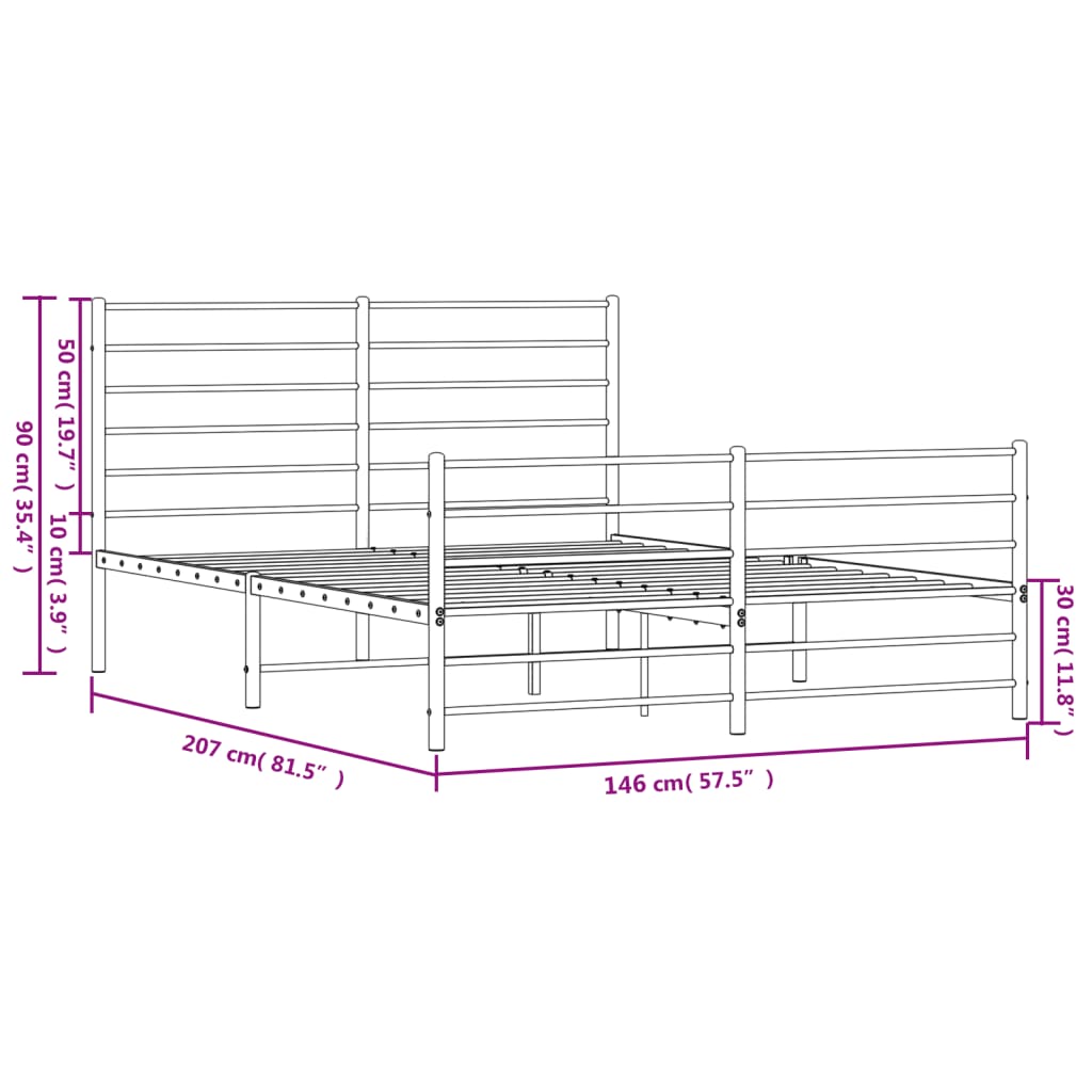 vidaXL Metal Bed Frame without Mattress with Footboard Black 140x200 cm