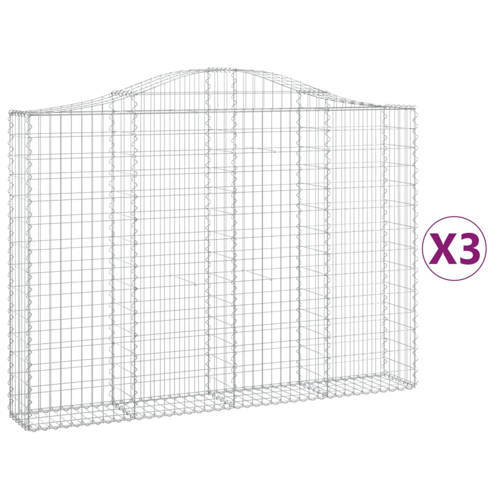 vidaXL Arched Gabion Baskets 3 pcs 200x30x140/160 cm Galvanised Iron