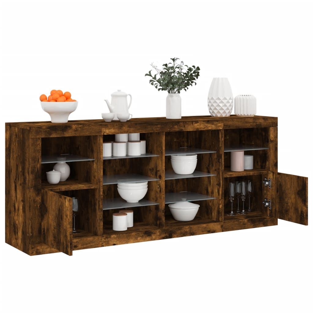 vidaXL Sideboard with LED Lights Smoked Oak 163x37x67 cm