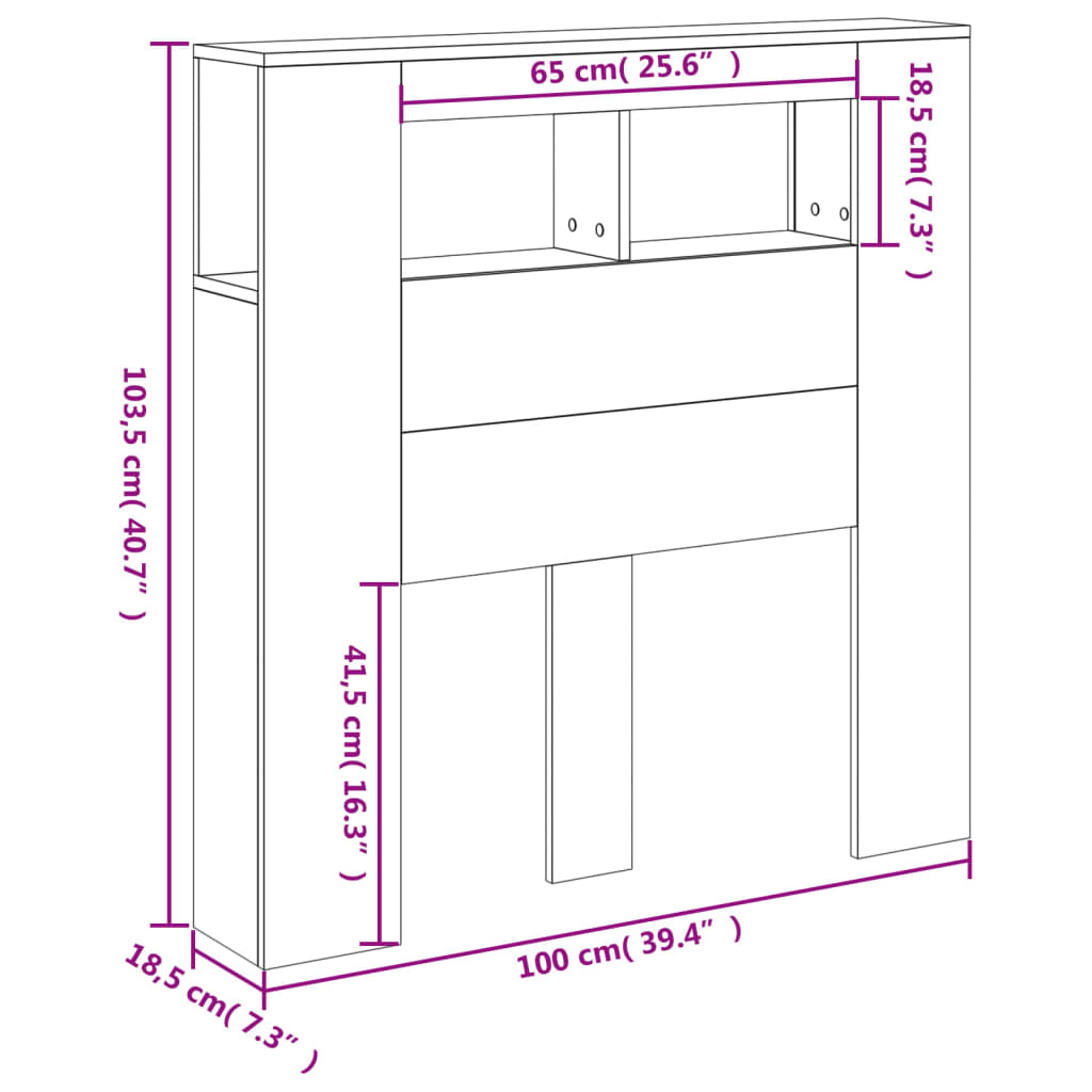 vidaXL LED Headboard White 100x18.5x103.5 cm Engineered Wood