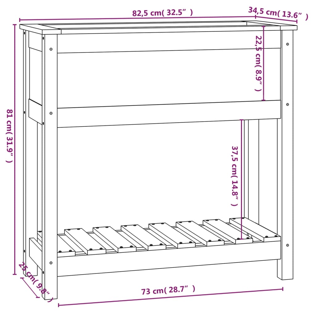 vidaXL Planter with Shelf 82.5x34.5x81 cm Solid Wood Pine