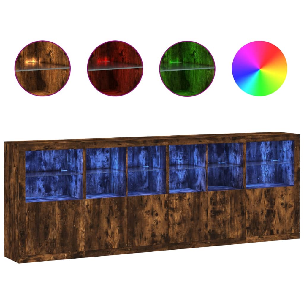 vidaXL Sideboard with LED Lights Smoked Oak 283x37x100 cm