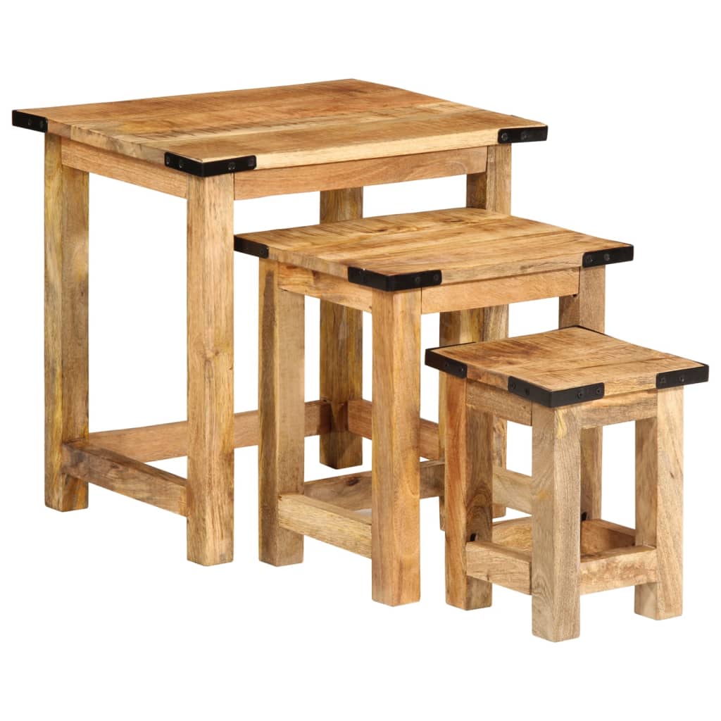 vidaXL Nesting Side Tables 3 pcs Solid Rough Wood Mango