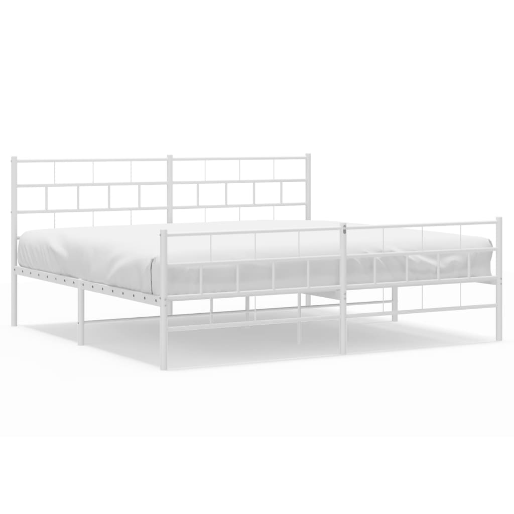 vidaXL Metal Bed Frame without Mattress with Footboard White 200x200 cm