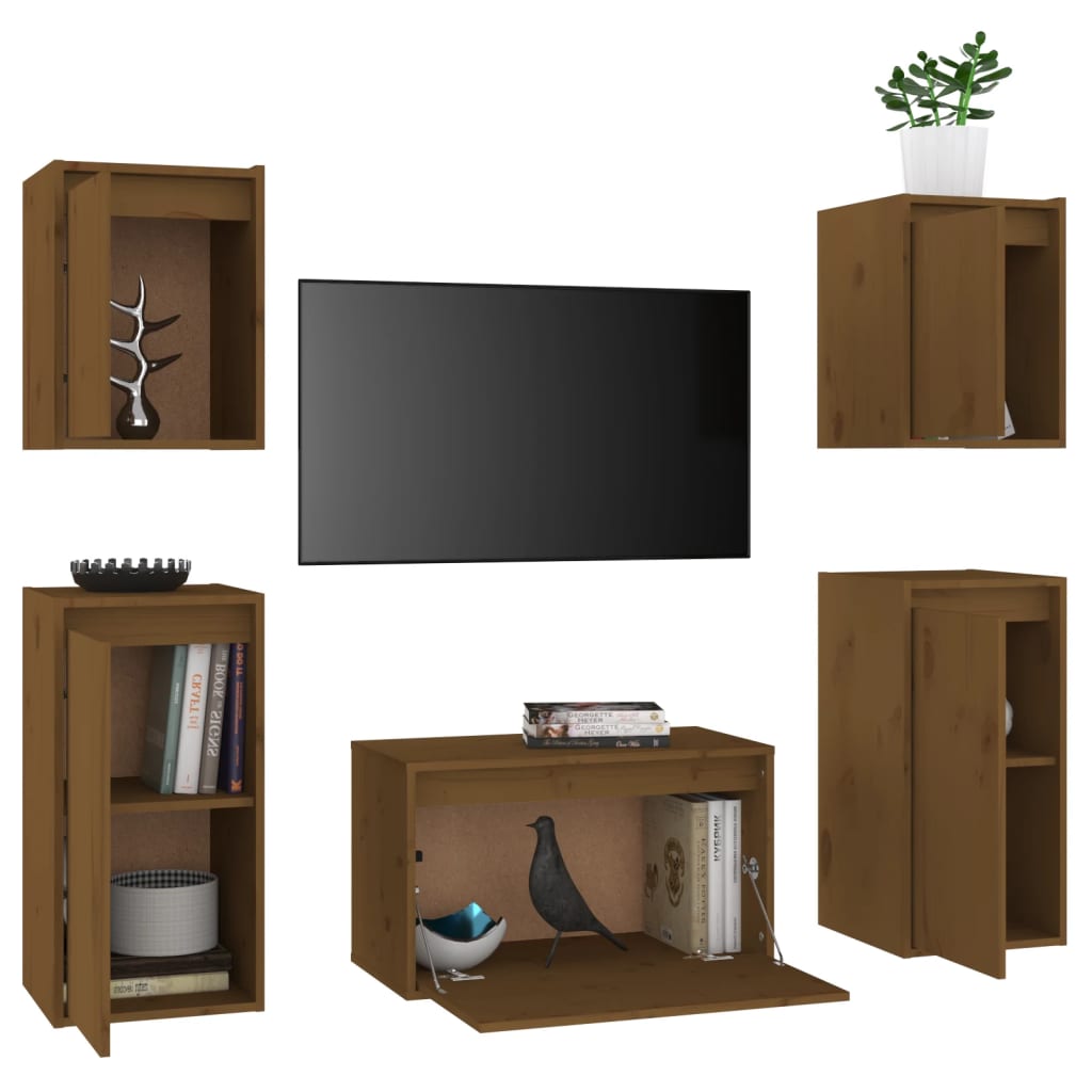 vidaXL TV Cabinets 5 pcs Honey Brown Solid Wood Pine