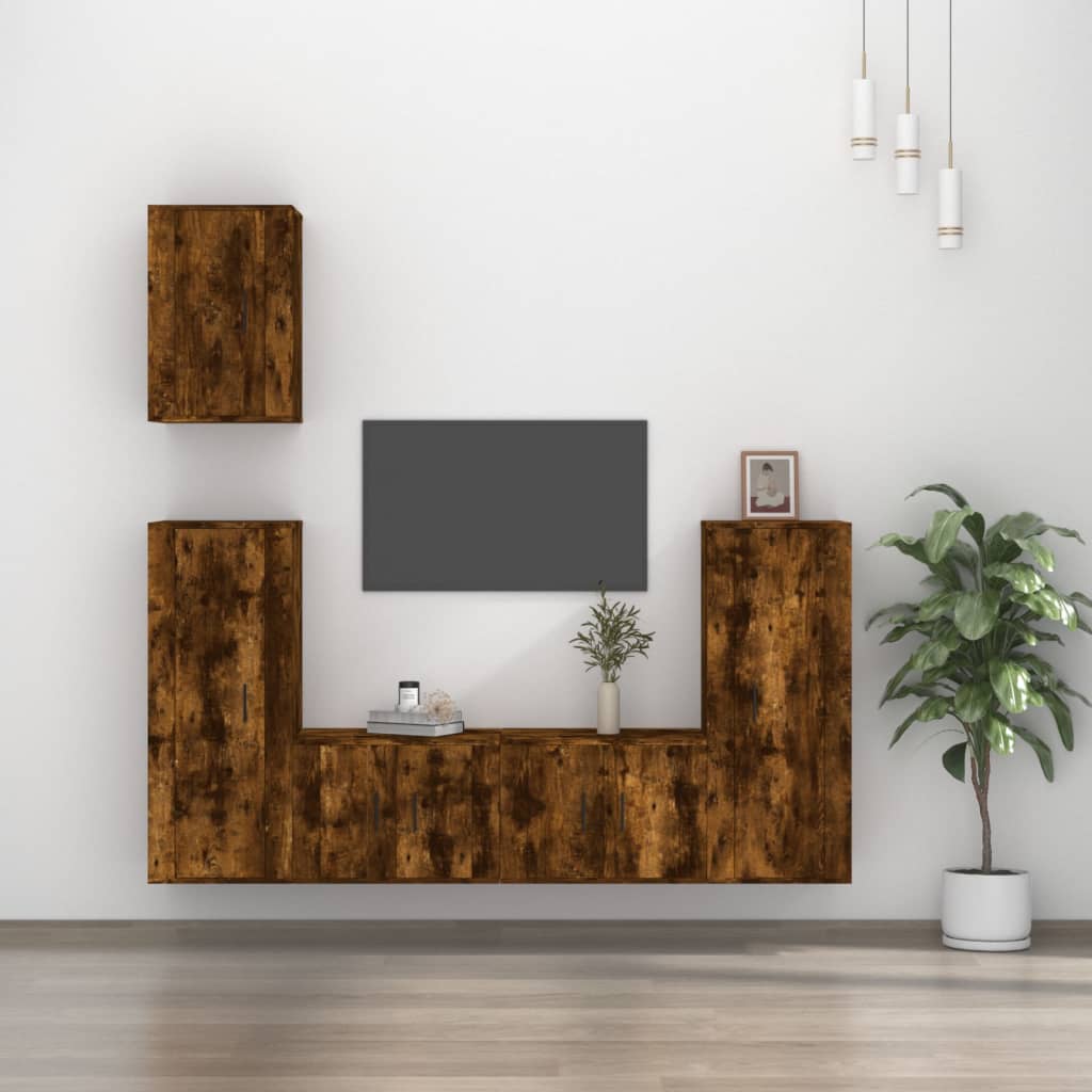 vidaXL 5 Piece TV Cabinet Set Smoked Oak Engineered Wood