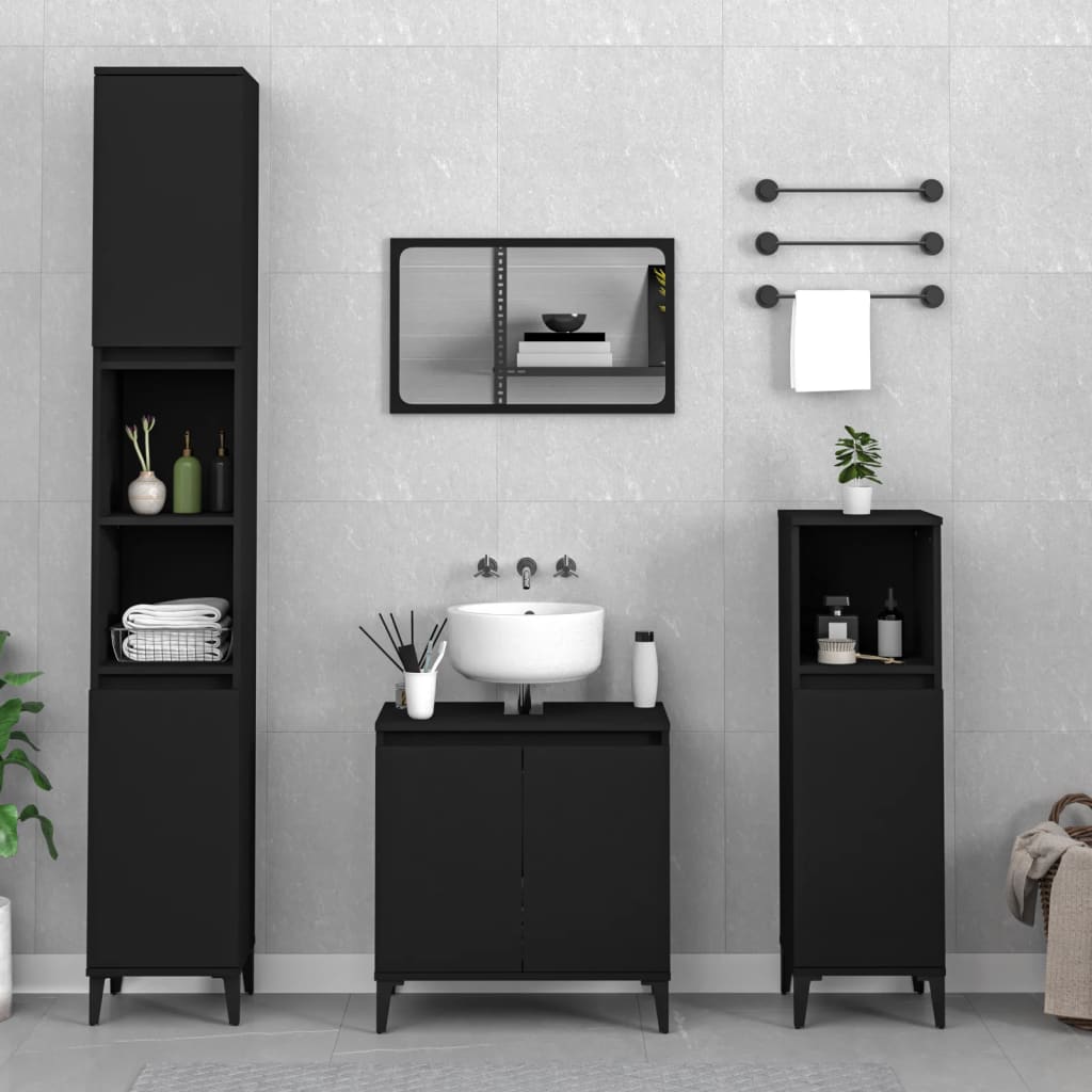 vidaXL 3 Piece Bathroom Furniture Set Black Engineered Wood