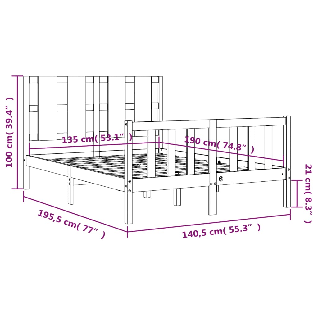 vidaXL Bed Frame without Mattress Double Solid Wood Pine