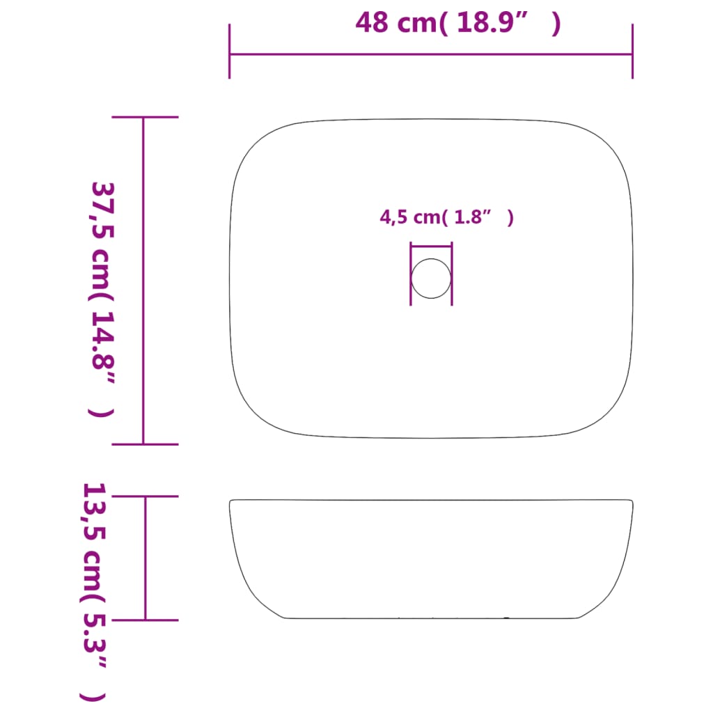 vidaXL Countertop Basin Black Rectangular 48x37.5x13.5 cm Ceramic