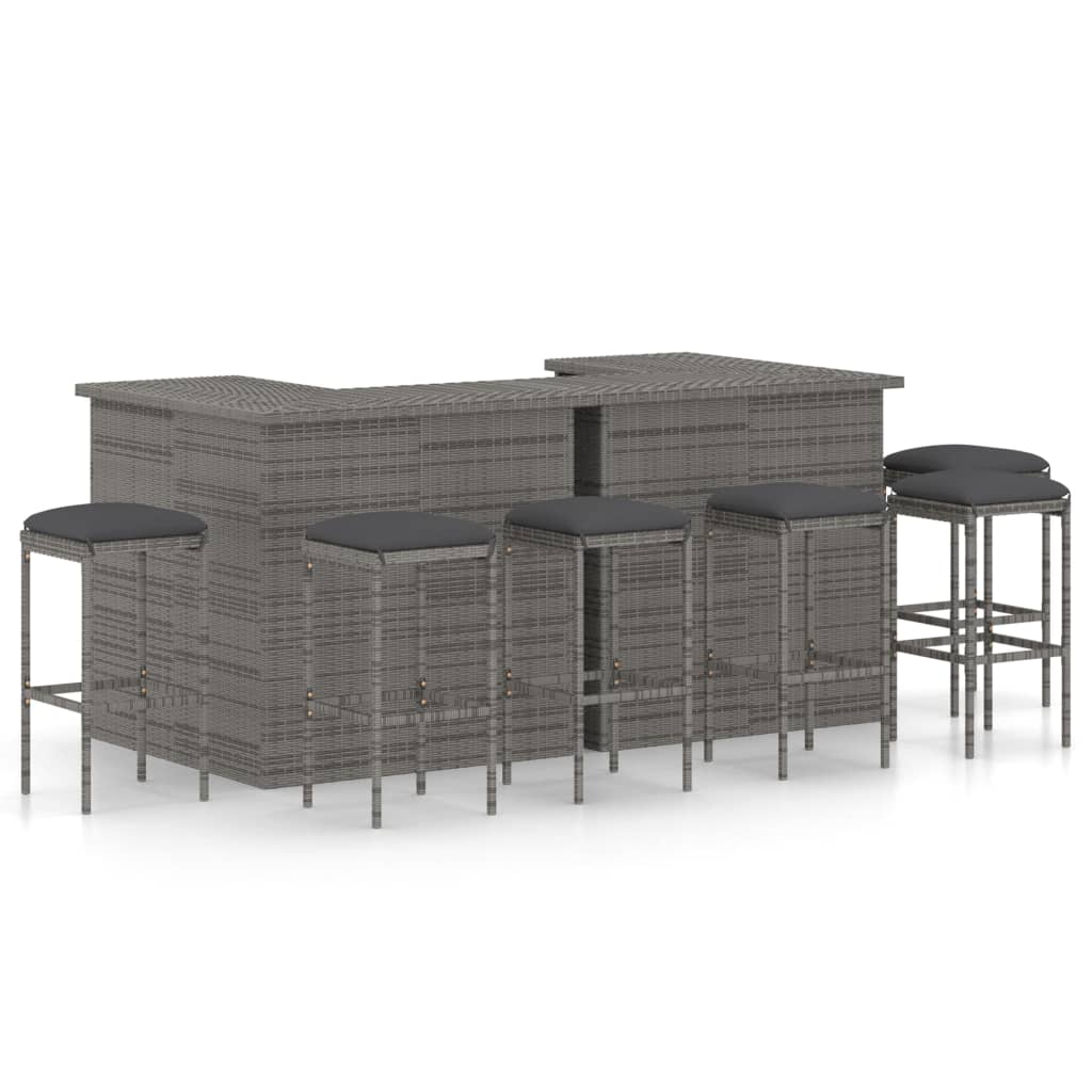 vidaXL 8 Piece Garden Bar Set with Cushions Poly Rattan Grey