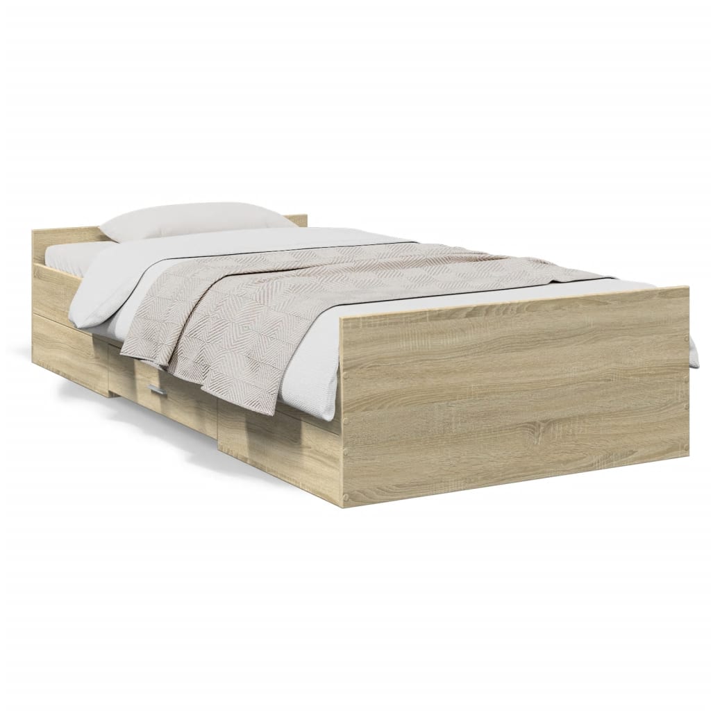 vidaXL Bed Frame with Drawers without Mattress Sonoma Oak 75x190 cm Small Single