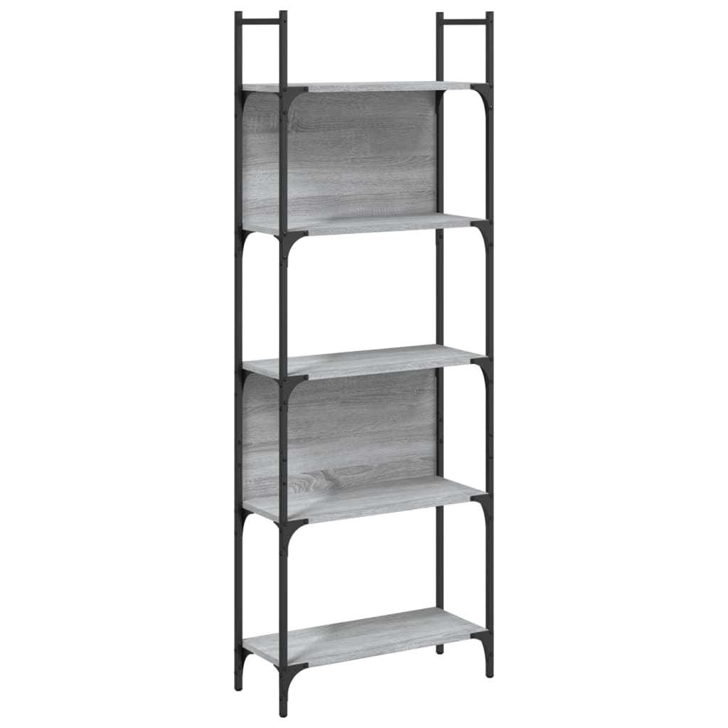 vidaXL Bookshelf 5-Tier Grey Sonoma 60.5x24x166.5 cm Engineered Wood