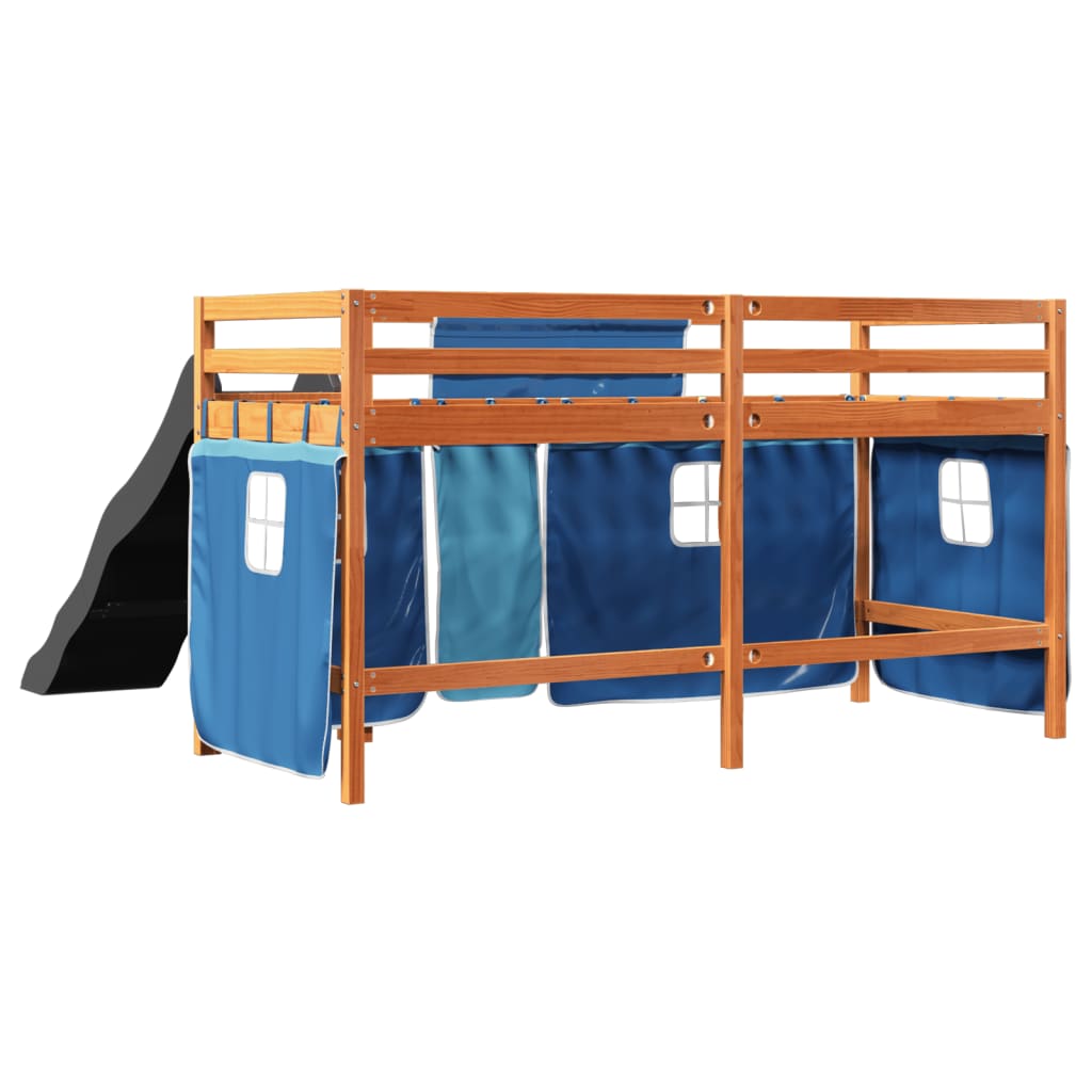 vidaXL Kids' Loft Bed with Curtains Blue 80x200 cm Solid Wood Pine