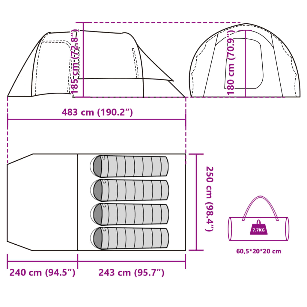 vidaXL Camping Tent Tunnel 4-Person Green Waterproof