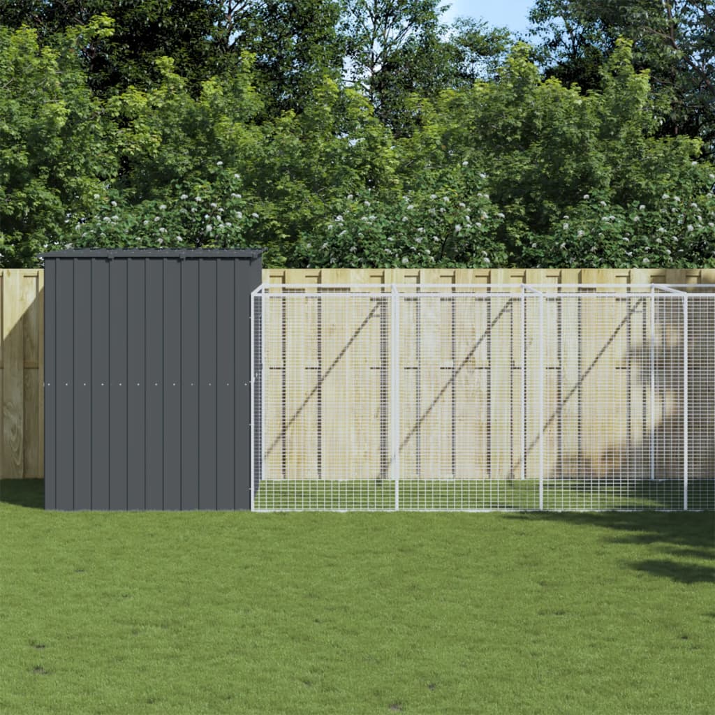 vidaXL Dog House with Run Anthracite 214x865x181 cm Galvanised Steel