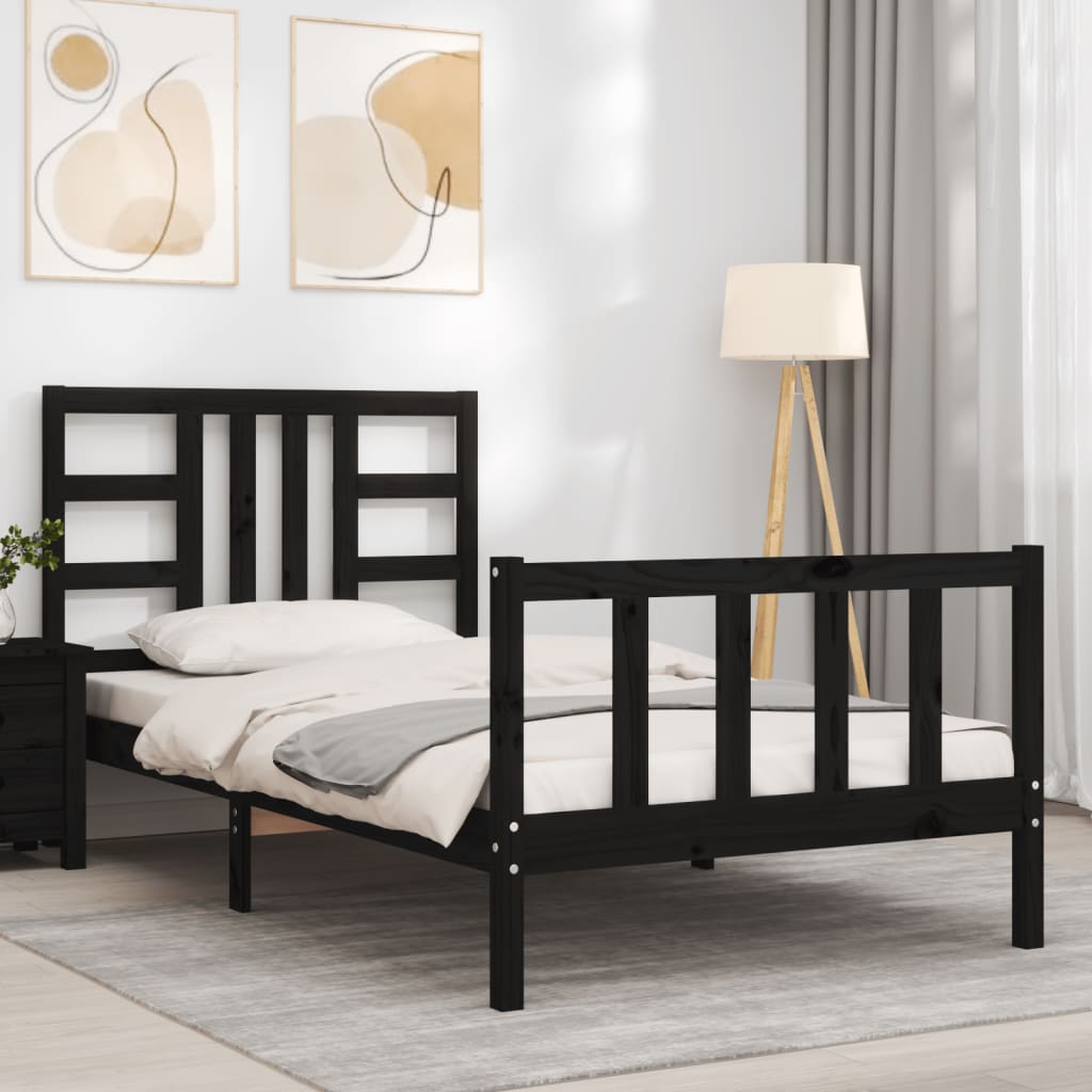 vidaXL Bed Frame without Mattress Black 90x200 cm Solid Wood Pine