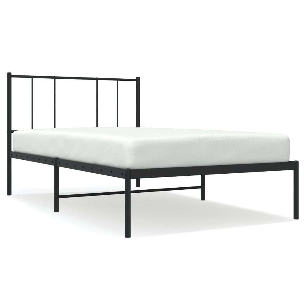 vidaXL Metal Bed Frame without Mattress with Headboard Black 90x200 cm