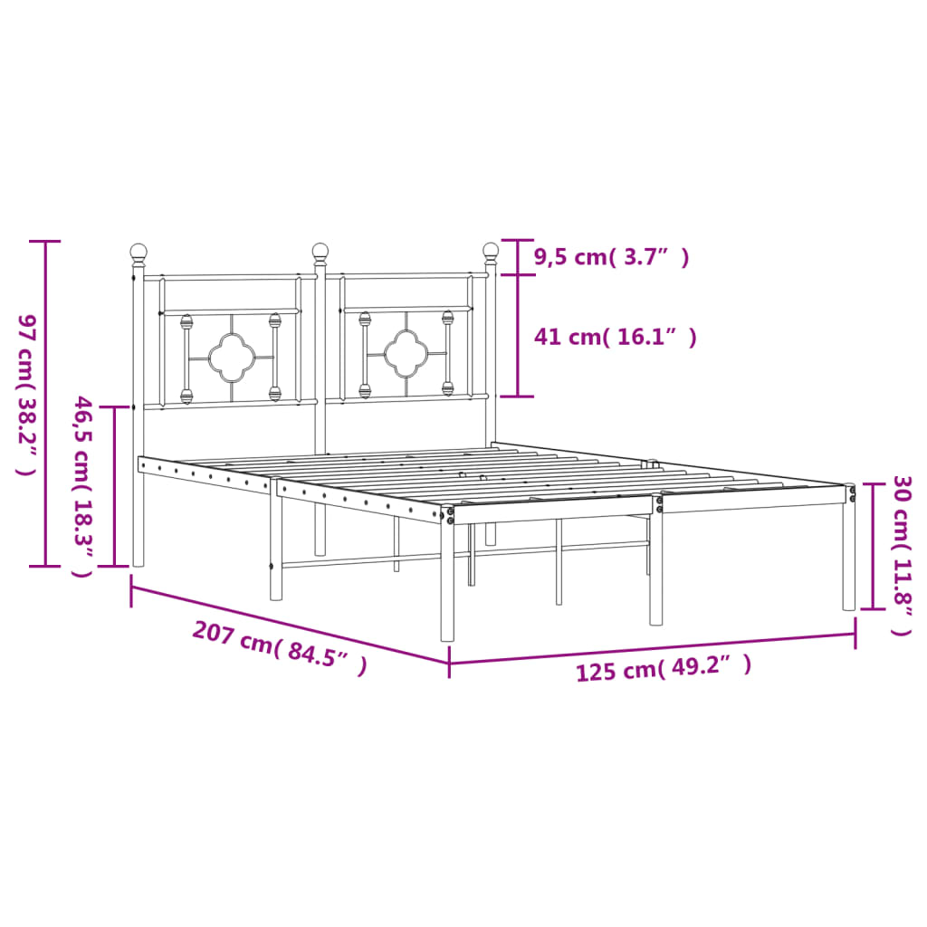 vidaXL Metal Bed Frame with Headboard Black 120x200 cm