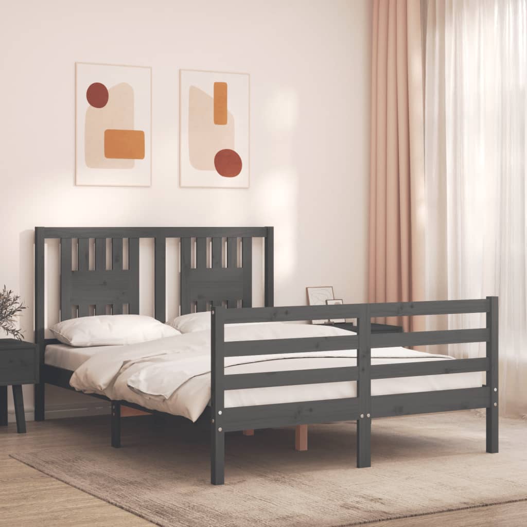 vidaXL Bed Frame without Mattress Grey Double Solid Wood