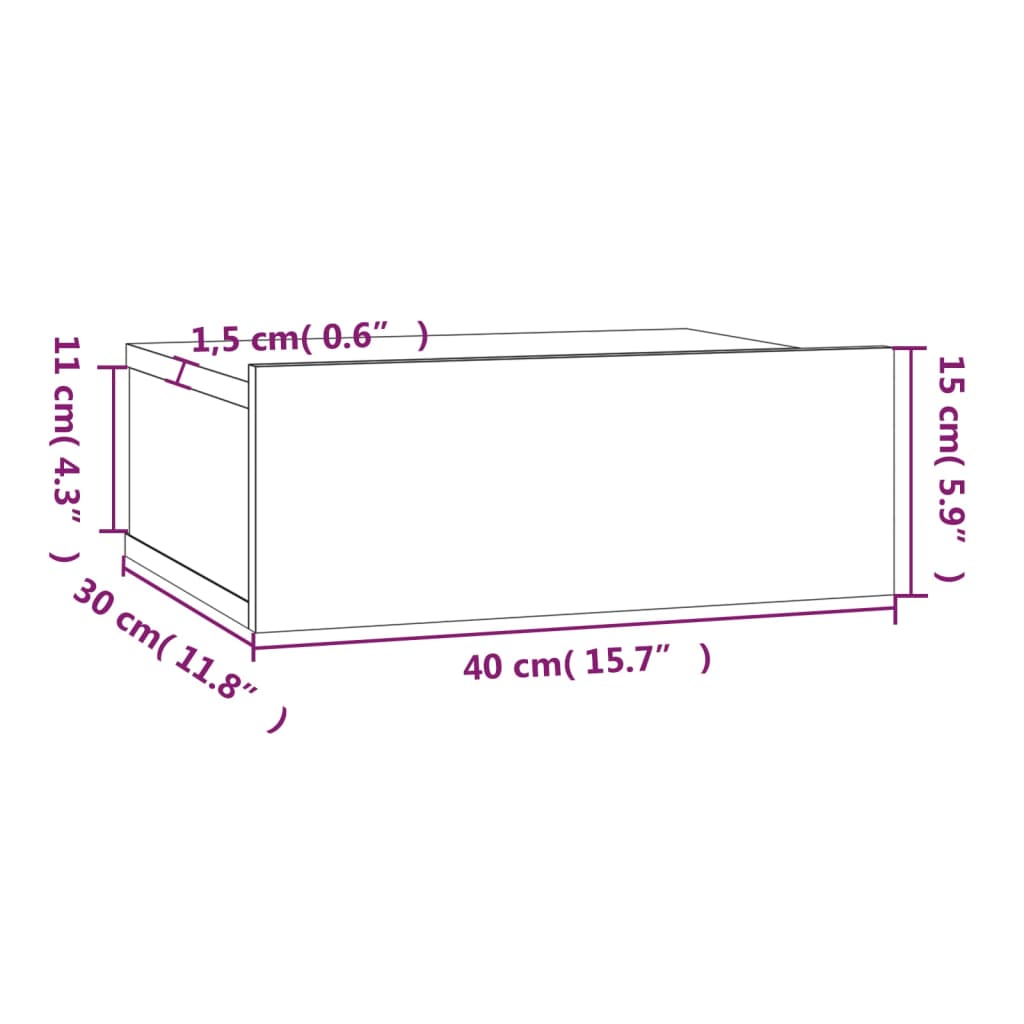 vidaXL Floating Nightstand Smoked Oak 40x30x15 cm Engineered Wood