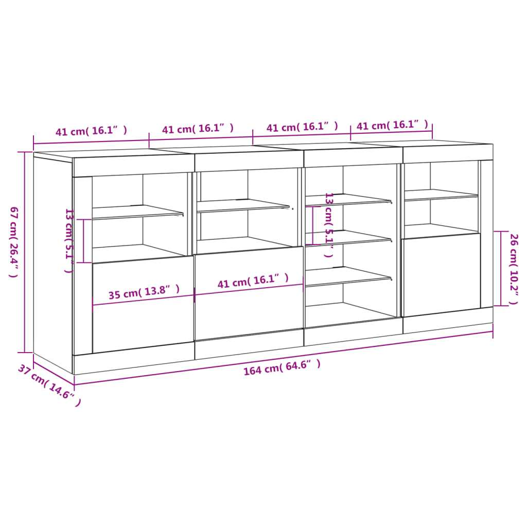 vidaXL Sideboard with LED Lights White 164x37x67 cm