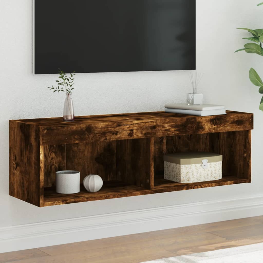 vidaXL TV Cabinet with LED Lights Smoked Oak 100x30x30 cm